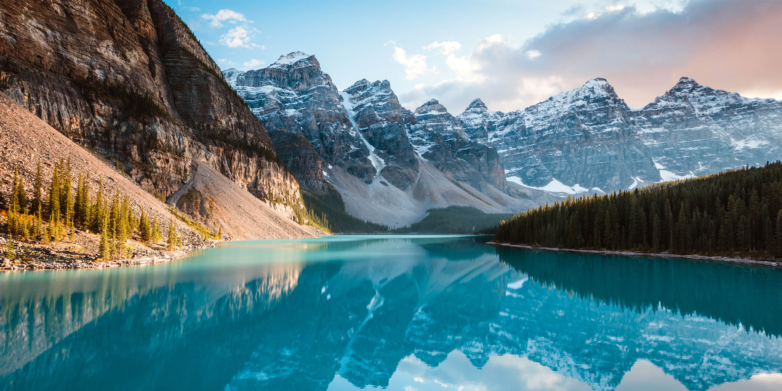 Mountain tops and lake in Alberta, Canada
