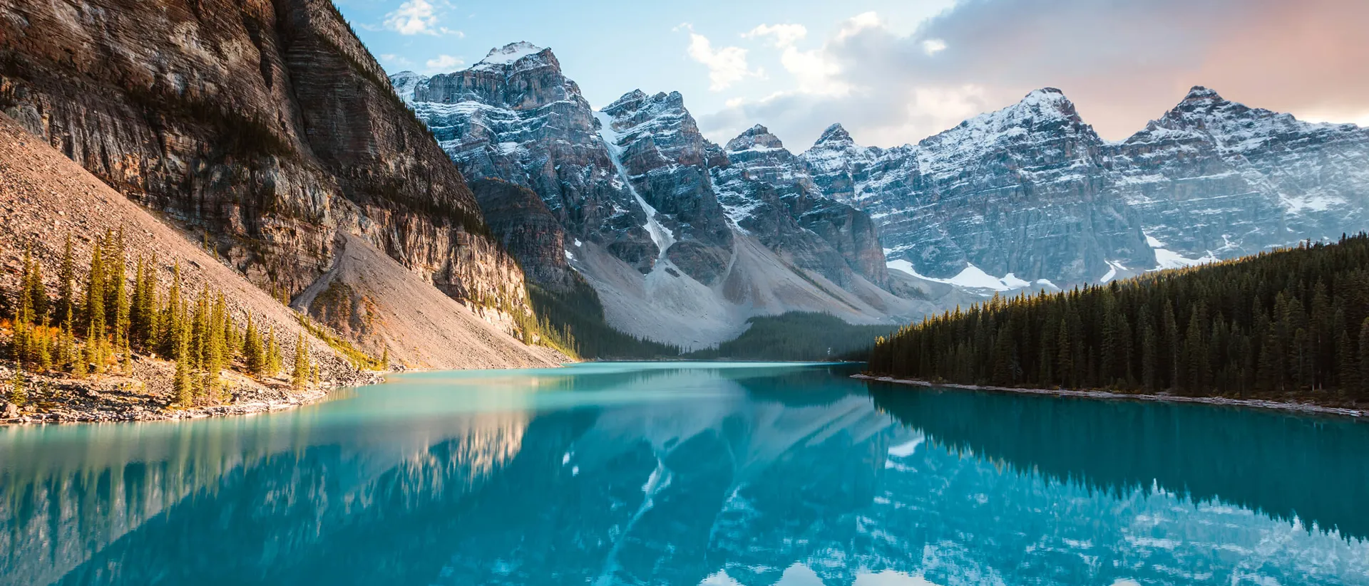 Mountain tops and lake in Alberta, Canada