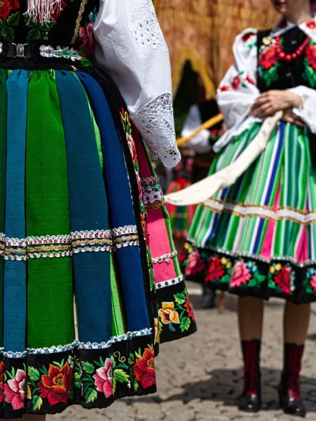 Women Dressed in Polish National Folk Costumes From Lowicz Region in Poland
