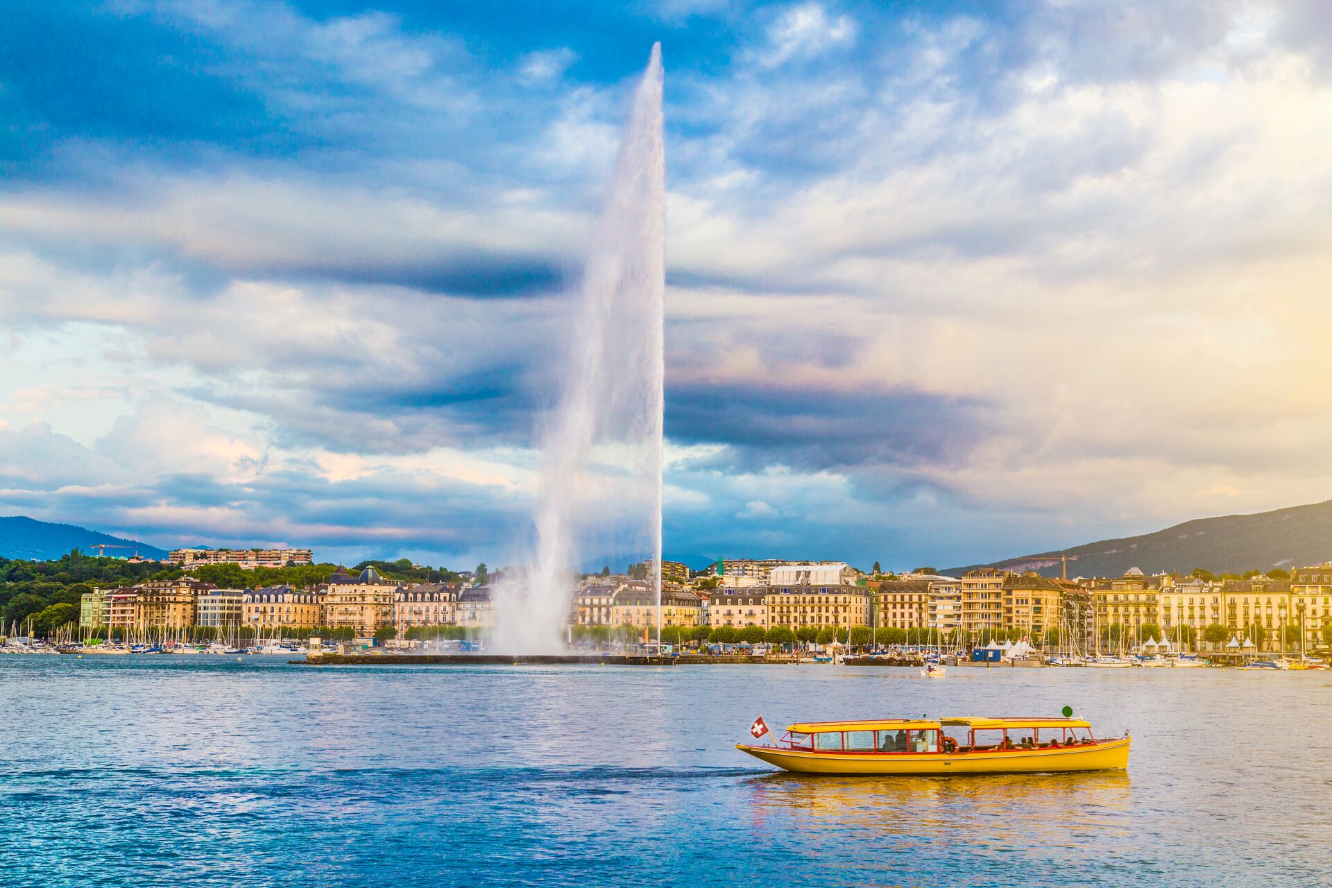 City Of Geneva With Jet D'eau Fountain, Switzerland