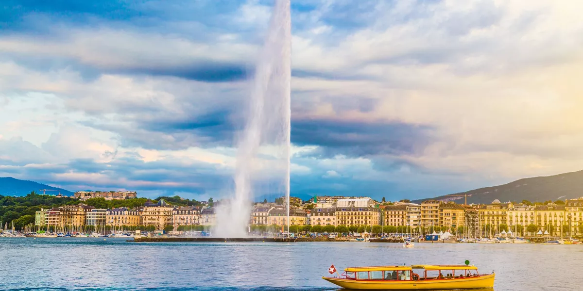 City Of Geneva With Jet D'eau Fountain, Switzerland