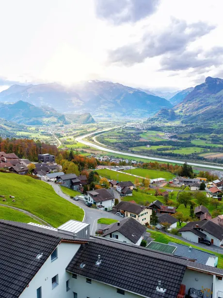 Triesenberg Hillside Villages by River Rhine in Liechtenstein