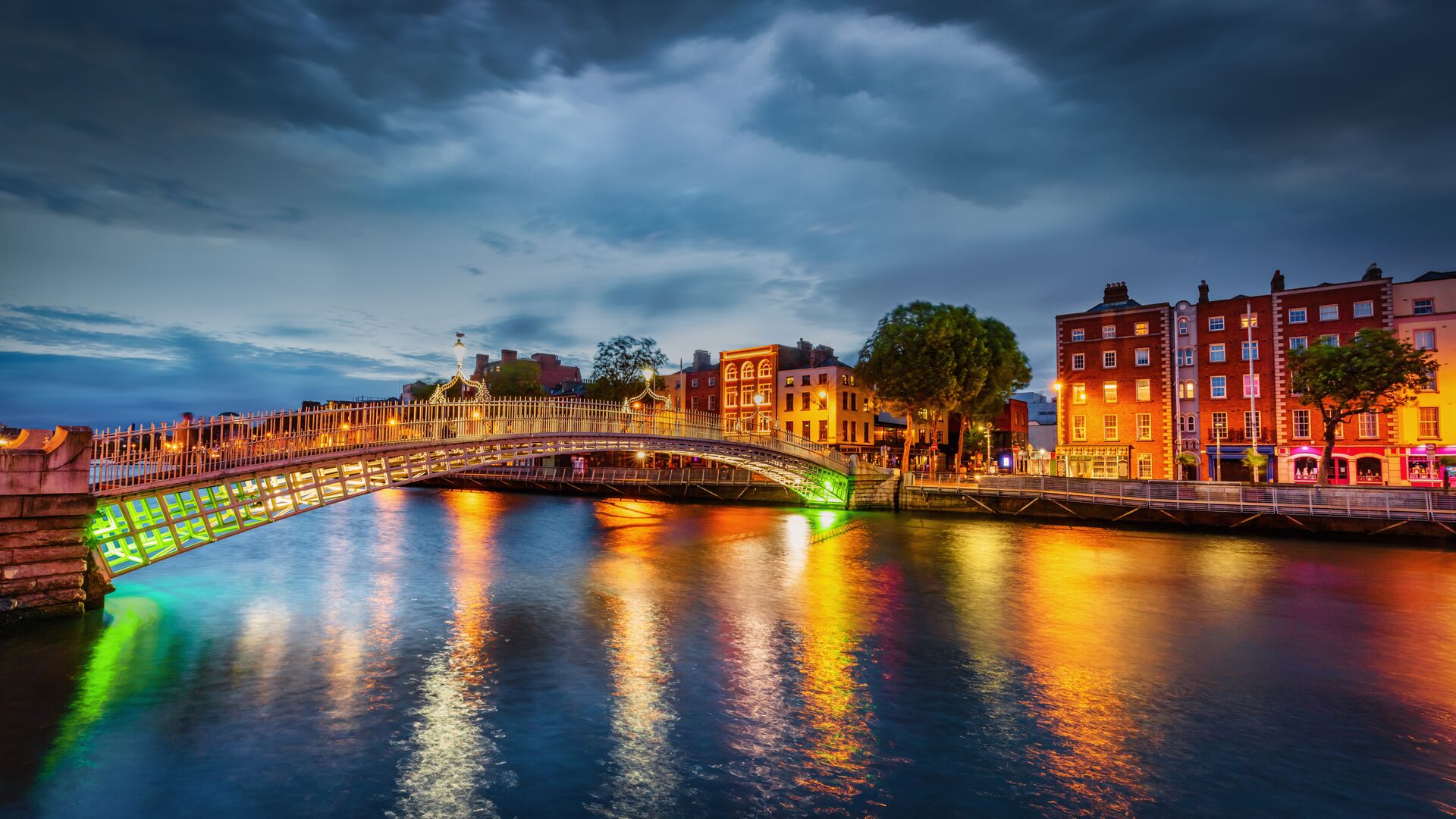 Large Ha'penny Bridge Dublin Dramatic Thunderstorm Panorama Ireland 1220836987