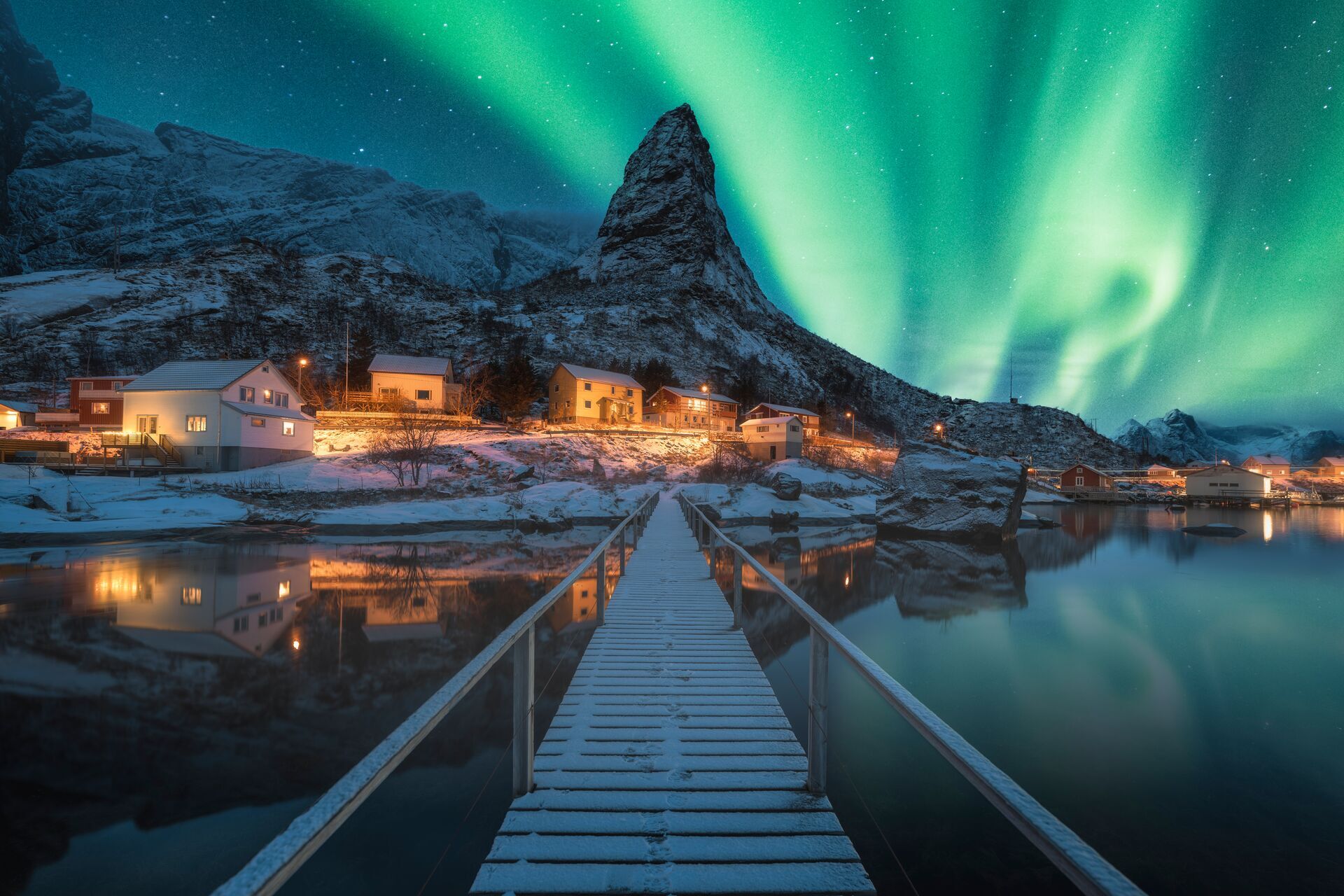 Large Aurora Borealis Over Reine, Lofoten Islands, Norway 1367669016