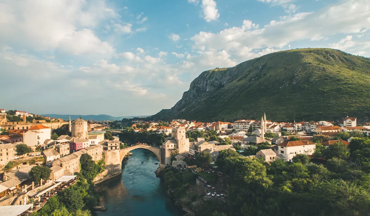View of Mostar Bridge in Bosnia Herzegovina 