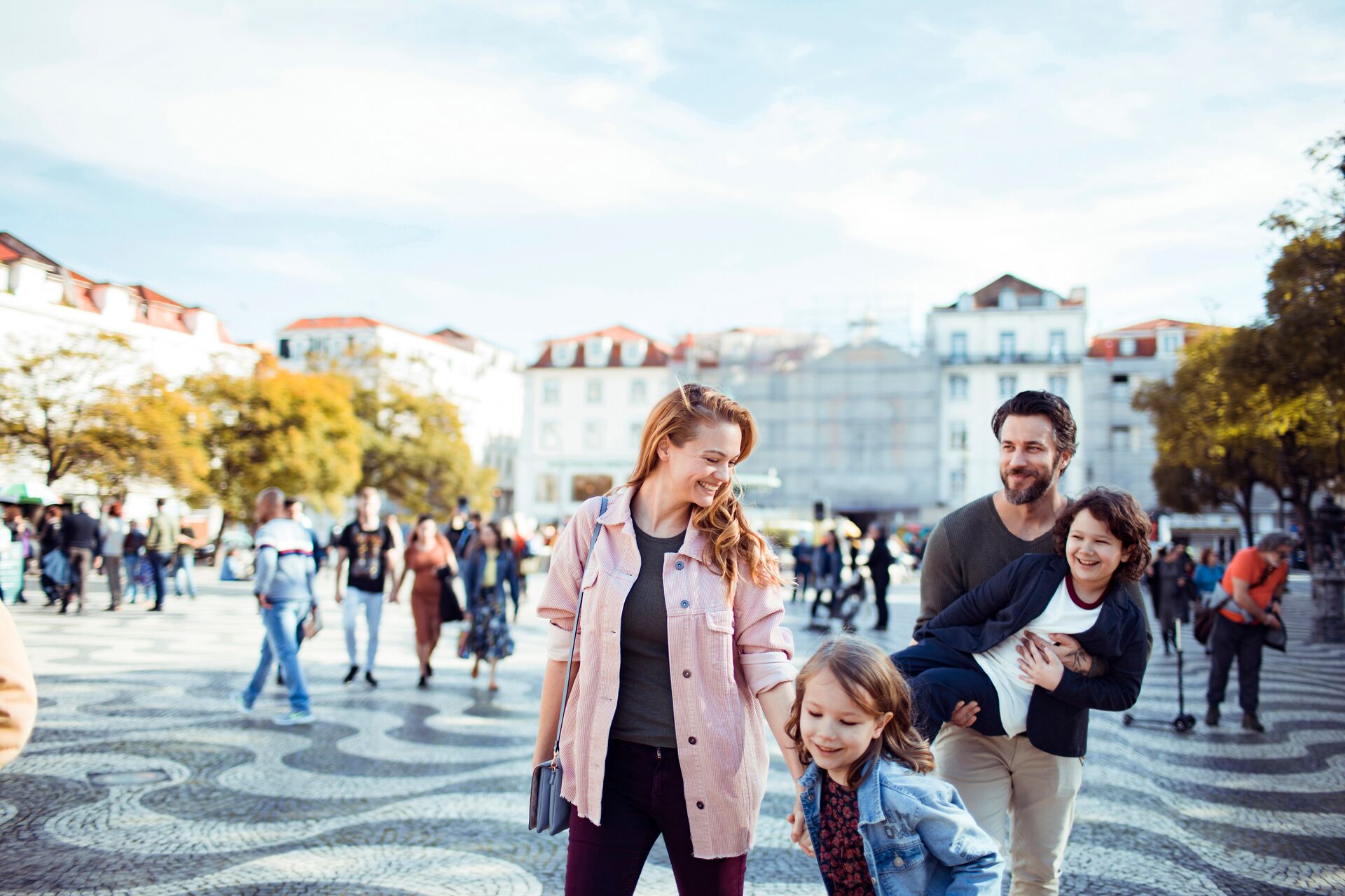 Family in the city centre
