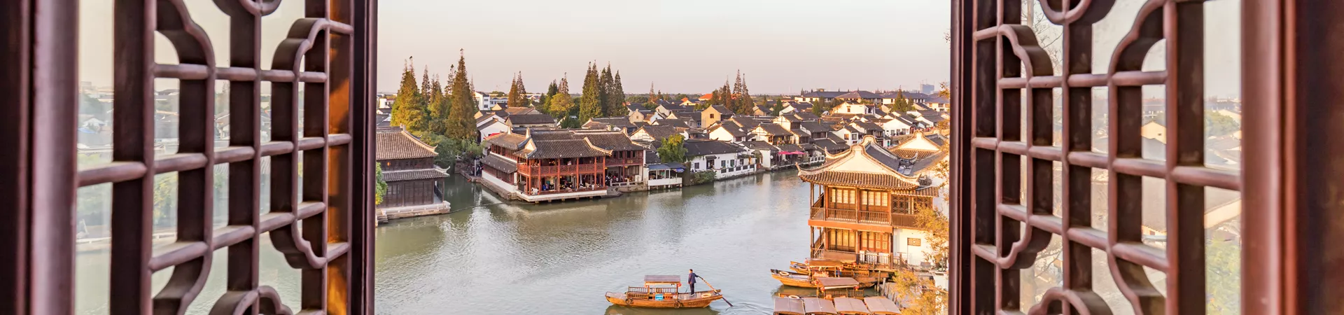 Open Chinese Traditional Windows and Zhujiajiao Water Town, China