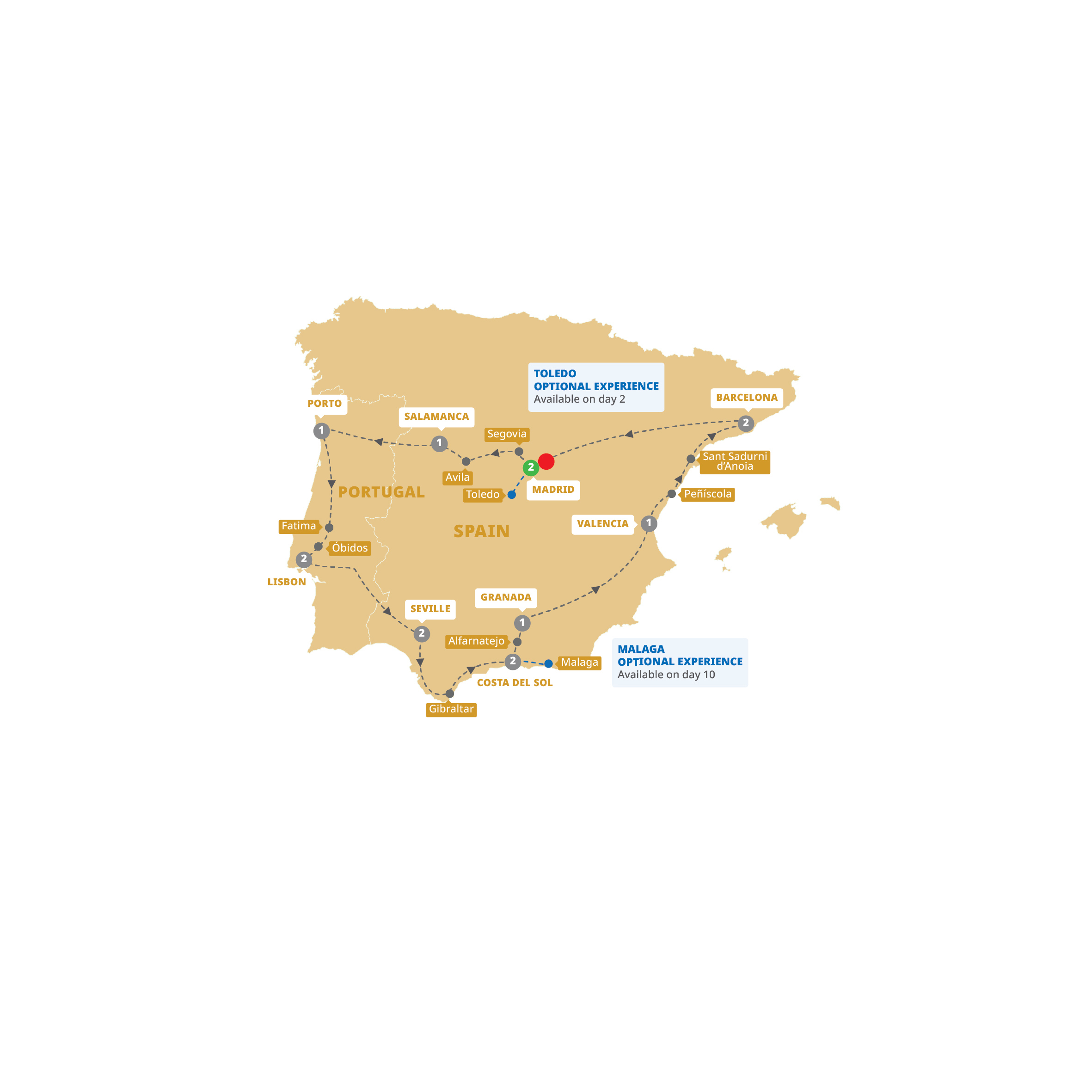 Map Best Of Spain And Portugal Guided Tour YE932 27 End Madrid