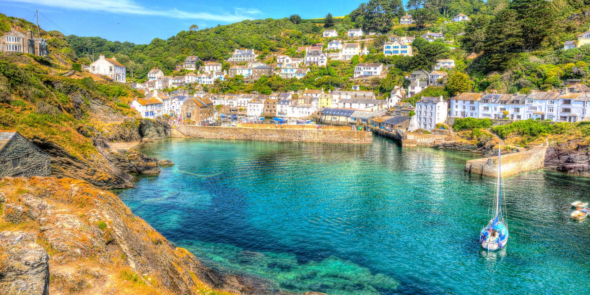 Polperro Bay in Cornwall, England