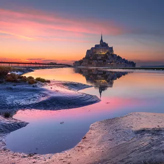 Mont Saint Michel in Brittany, France at dusk