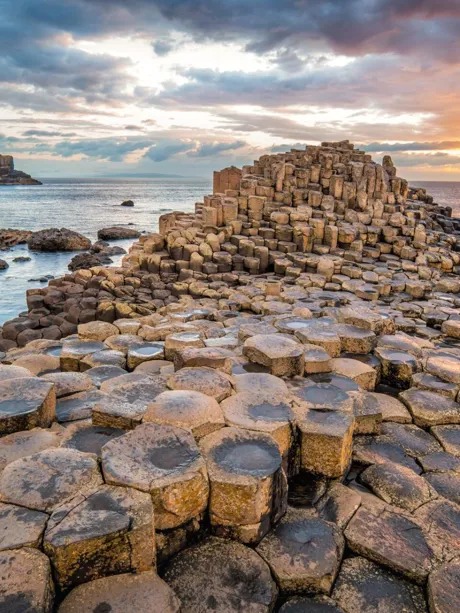 Giants Causeway at sunset in Northern Ireland, UK
