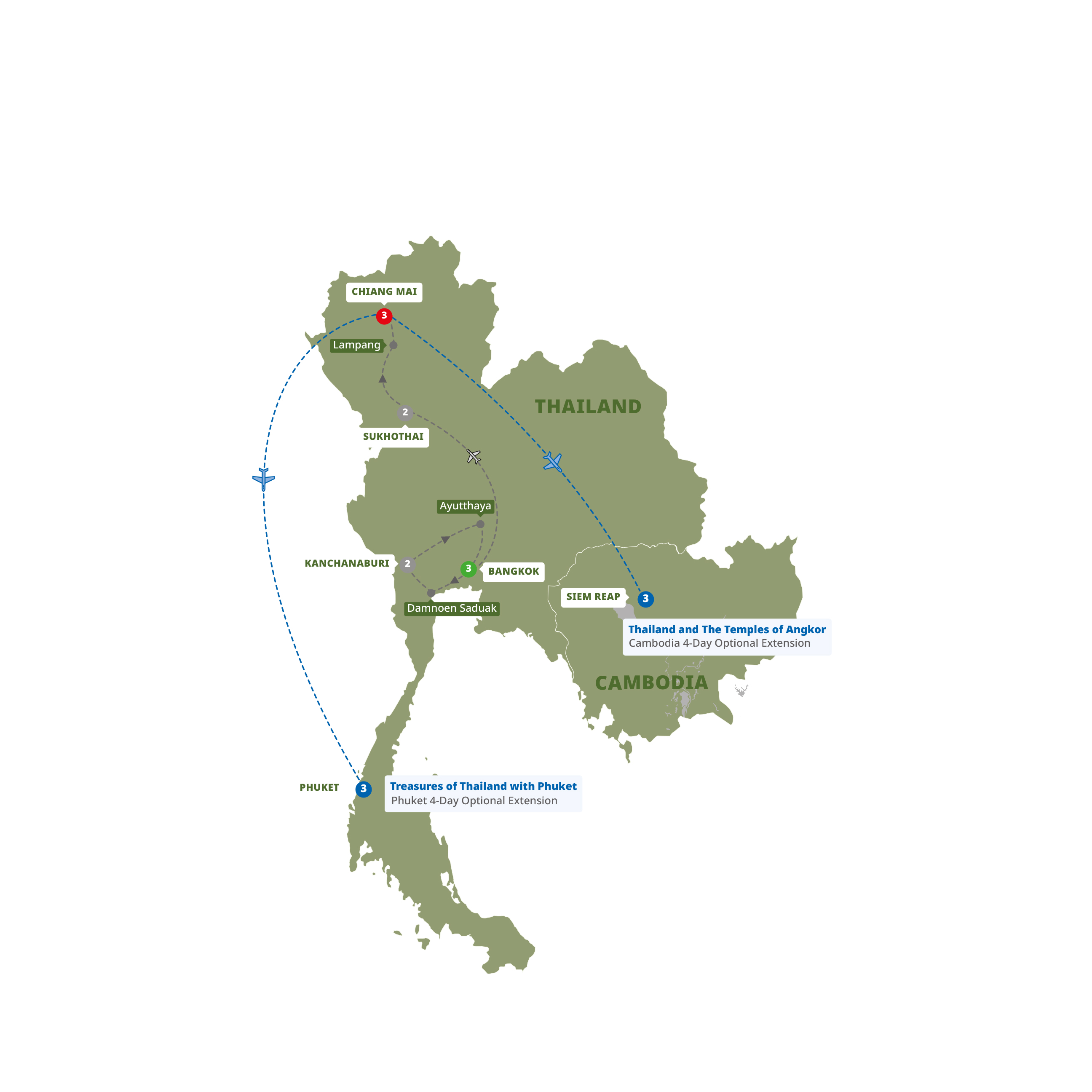 Treasures Thailand Guided Tour Map 2025