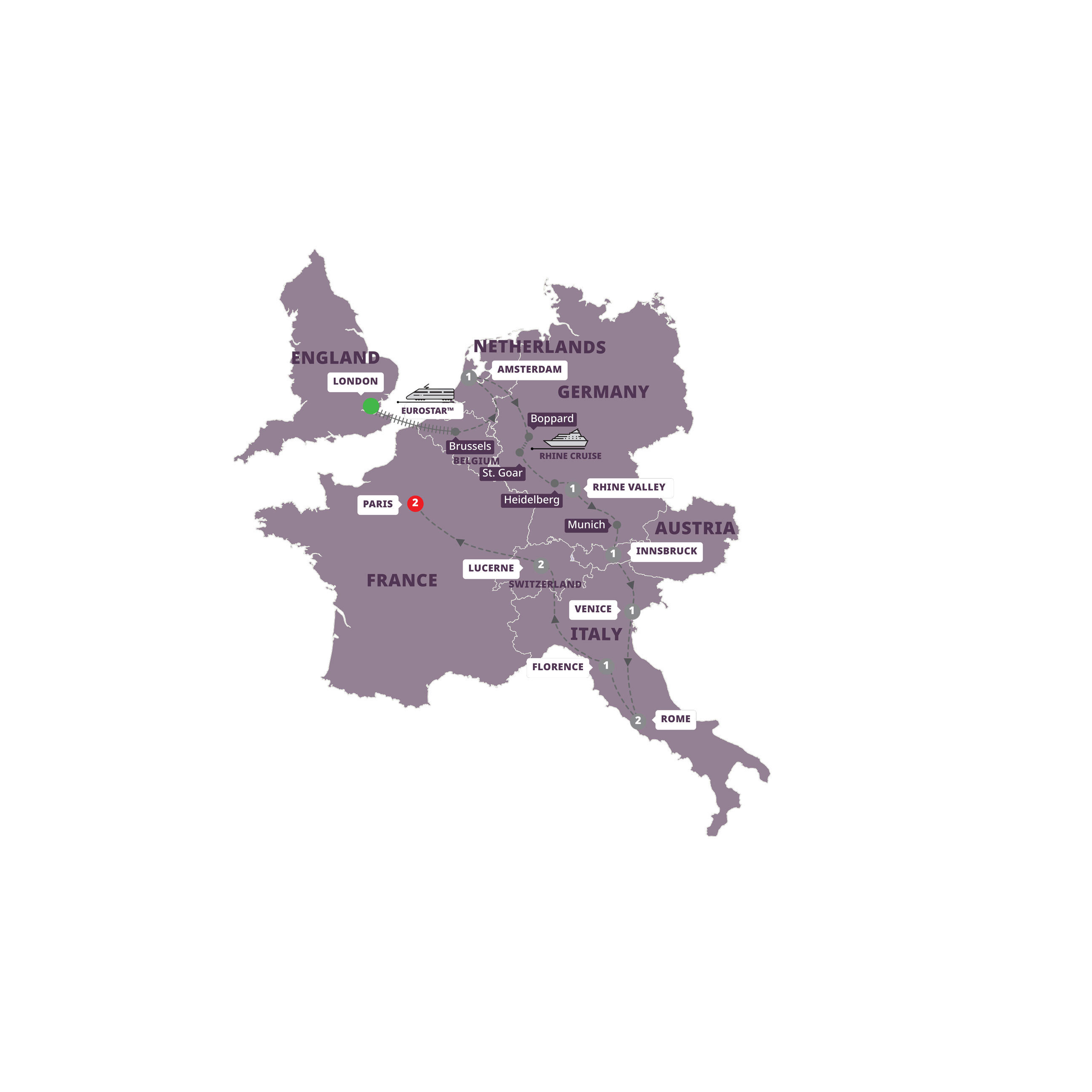 European Whirl Guided Tour Map