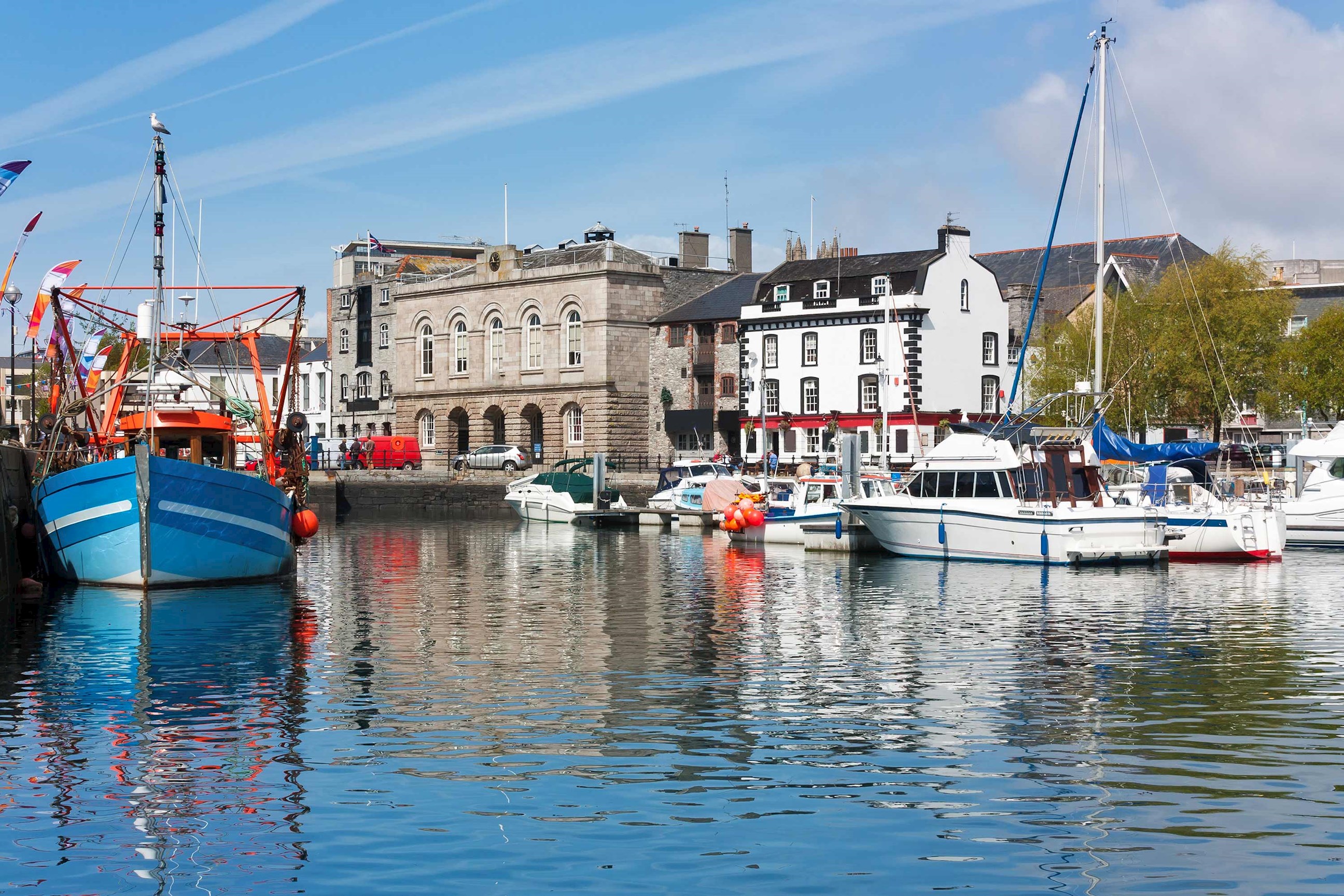 Boats on the harbour in Plymouth, England