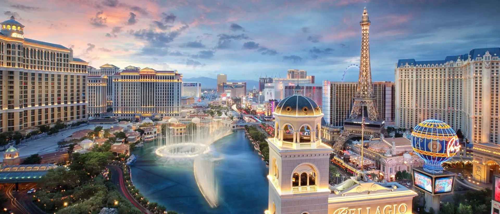 A view of the Las Vegas strip at dusk
