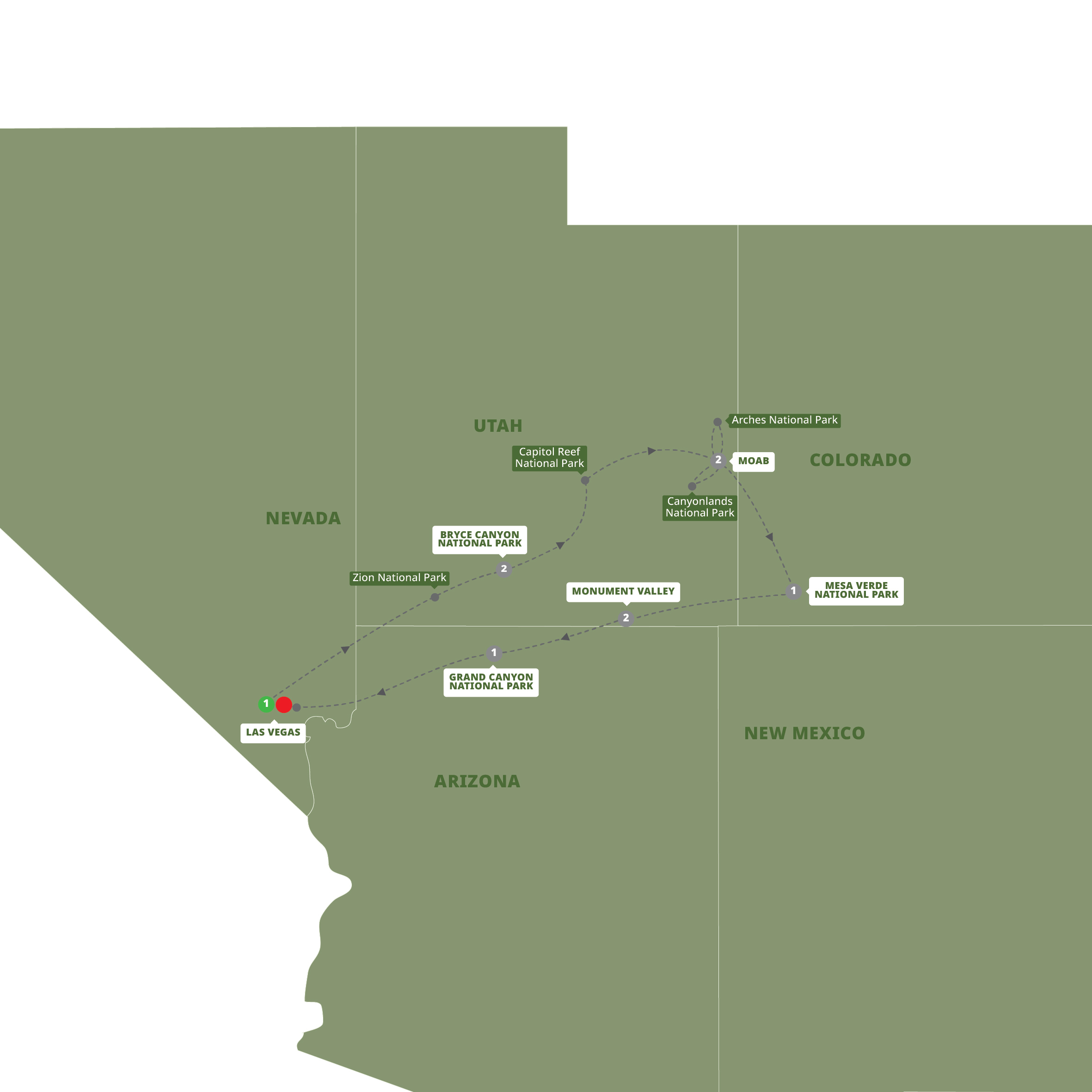 Map Wonders Of Americas West Guided Tour AWSW 27