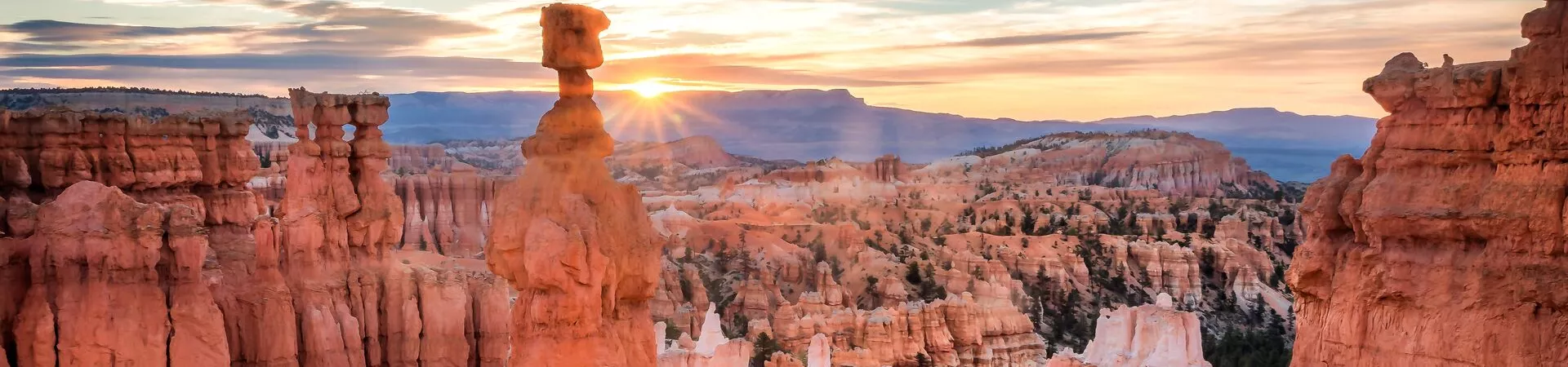Tall red rock structures in Bryce Canyon, USA