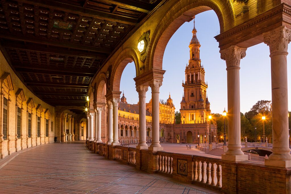 Plaza De Espana in Seville at Dusk, Spain