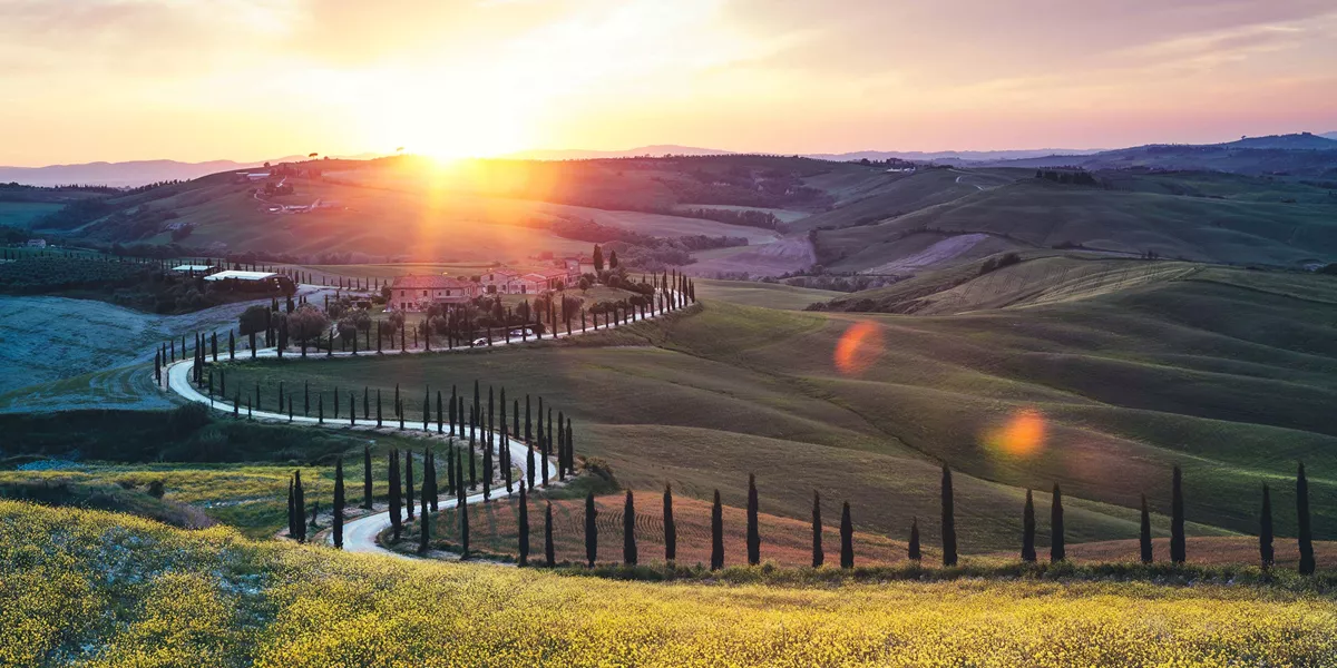 Landscape of Tuscany at sunset, Italy