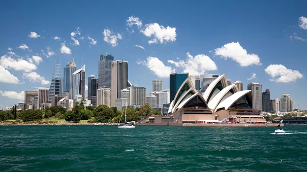 Large Sydney Opera House In Sydney Harbor With Downtown Skyline, Sydney, New South Wales, Australia 103455489