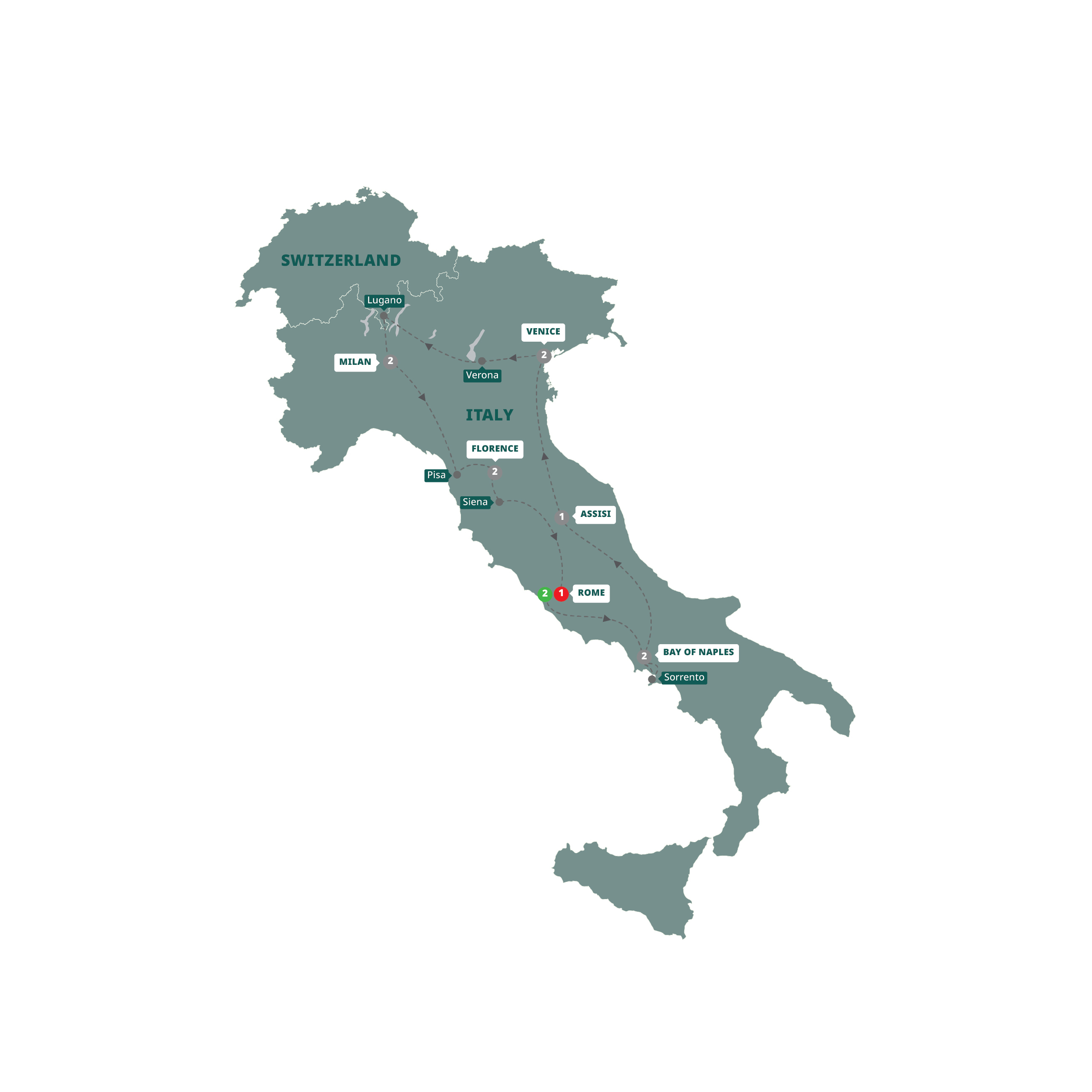 Splendours Italy Guided Tour Map 2025 ITSI