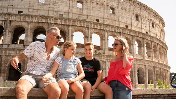 Family at Colosseum in Italy