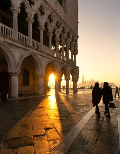 A beautiful morning at St Peter's Square in Venice, Italy with the Doge's Palace in the background