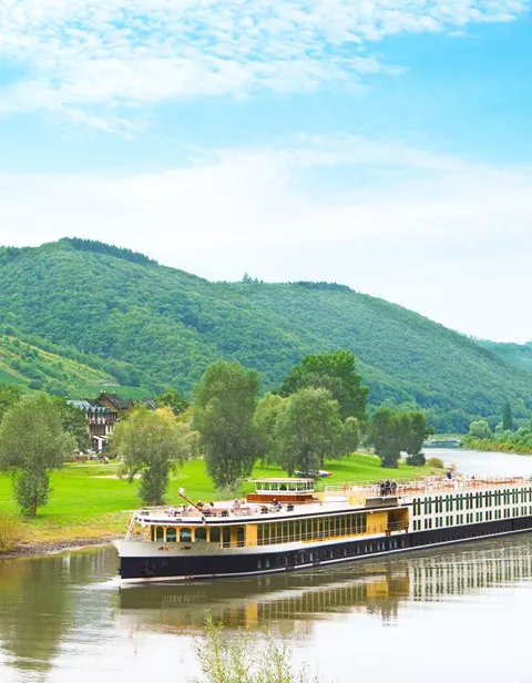 Exterior of the Trafalgar Verity as it sails along the River Rhine