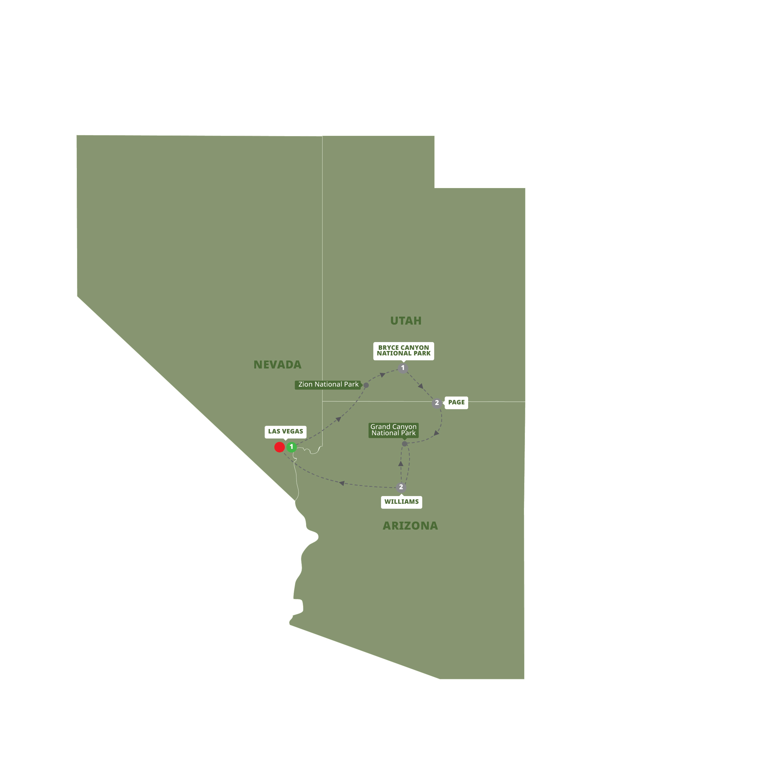 Southwest National Parks and Canyons-Small Group Guided Tour Map 2027 YSCY