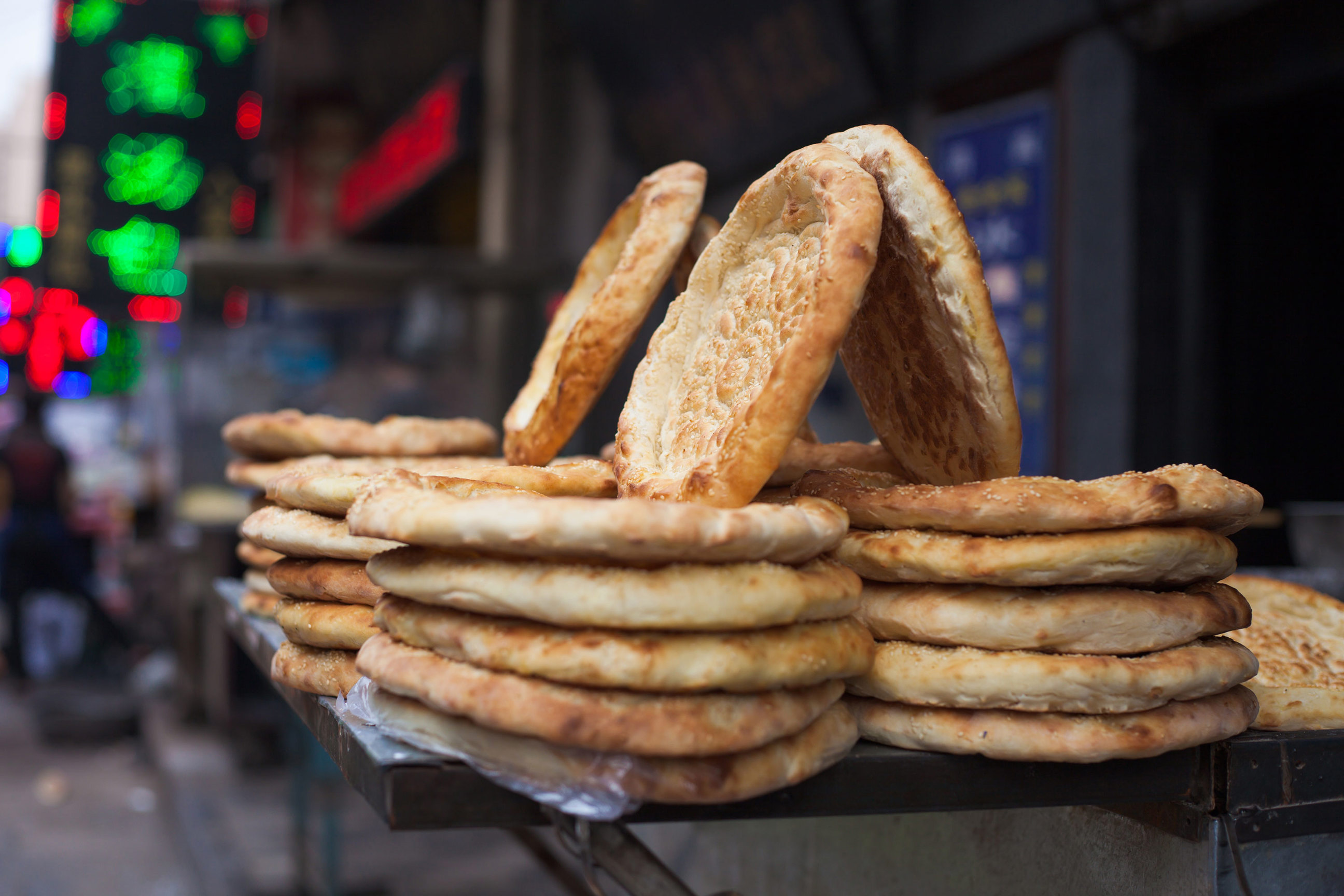 Muslim bread displayed as Xi'An street food, Xi'An, China