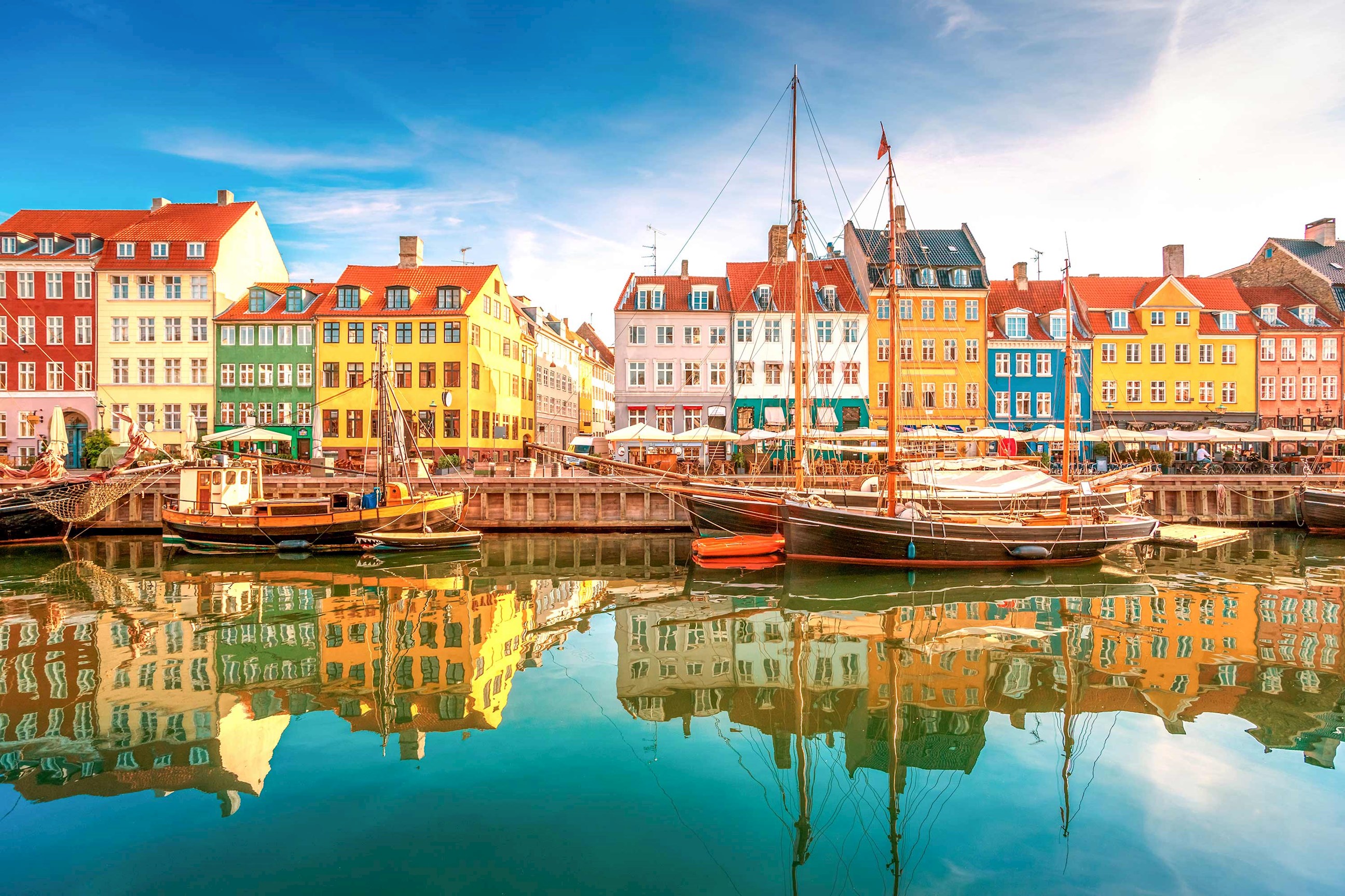 Boats along a canal in Copenhagen, Denmark