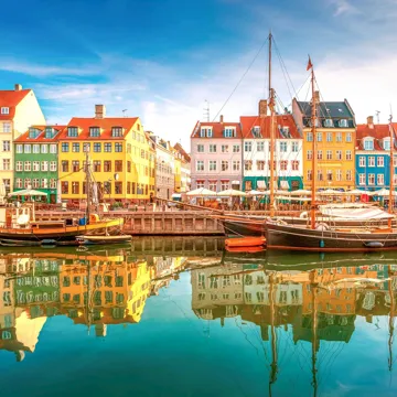 Boats along a canal in Copenhagen, Denmark