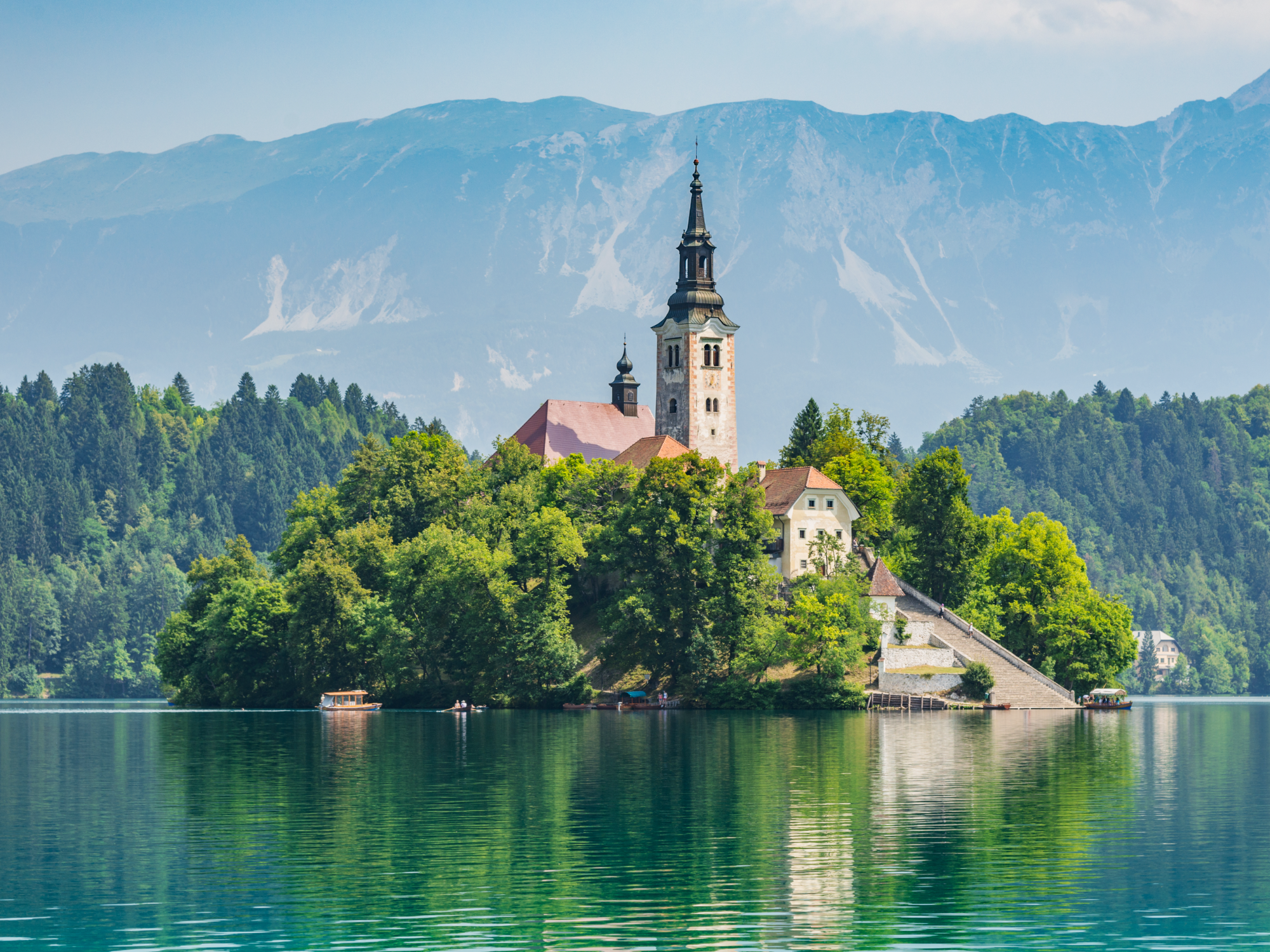 Church on the island surrounded by forest