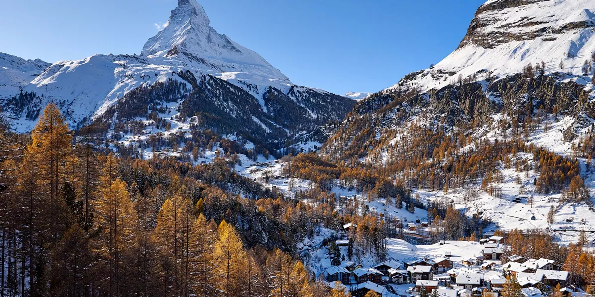 Zermatt with the iconic Matterhorn in the background during winter in Switzerland