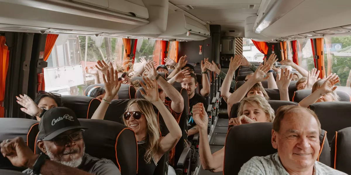 Croup of Trafalgar guests on a coach in Monteverde, Costa Rica