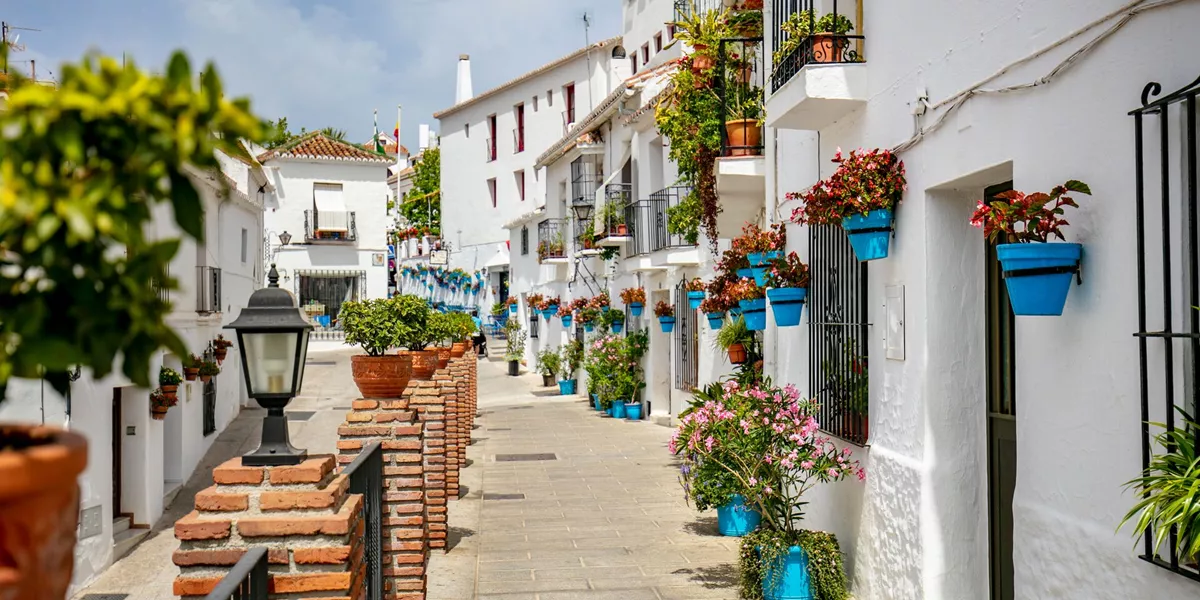 Traditional houses on the beautiful streets of Mijas, Costa Del Sol, Spain