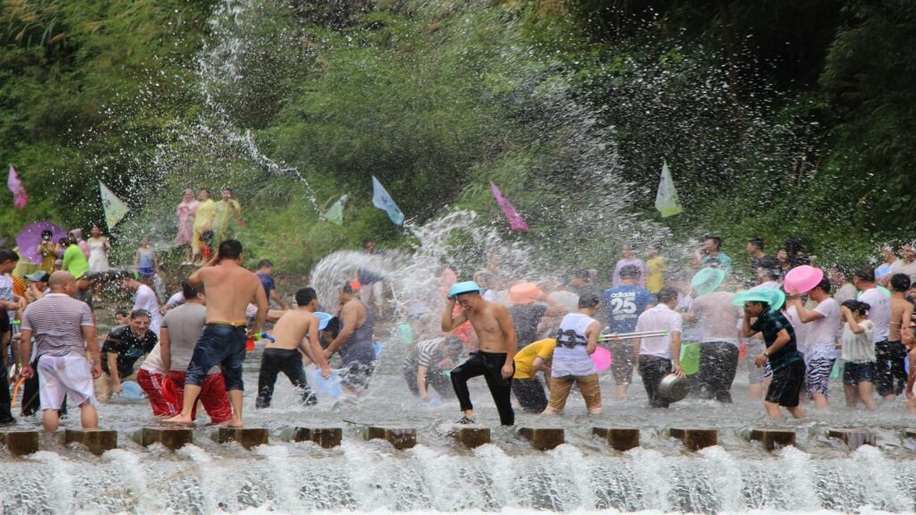 Water Fight at Songkran New Year’s festival in Thailand