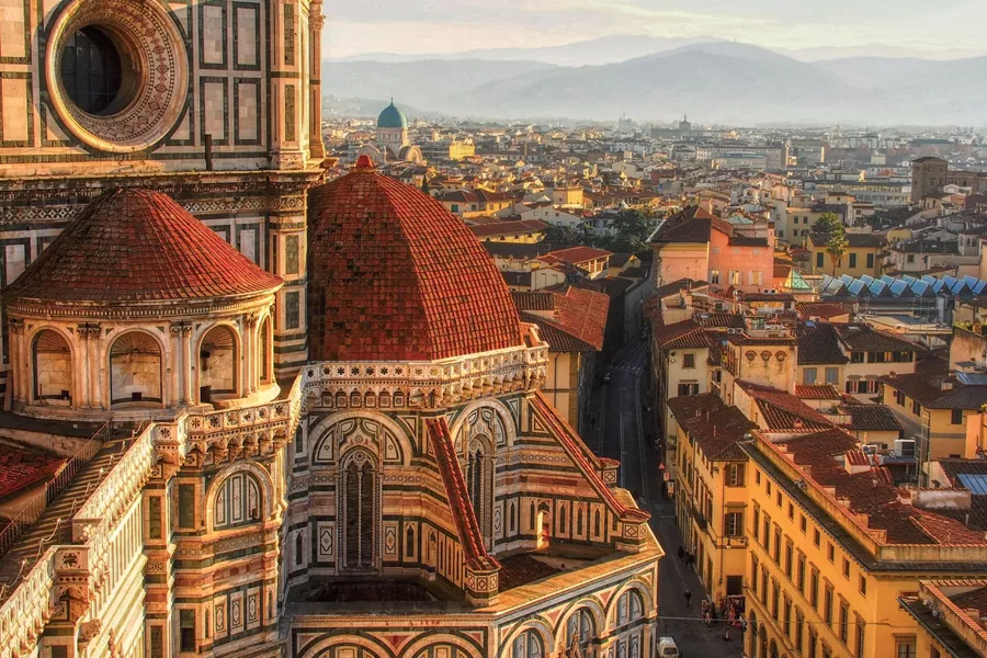Close up image of the Duomo with the city of Florence, Italy in the background