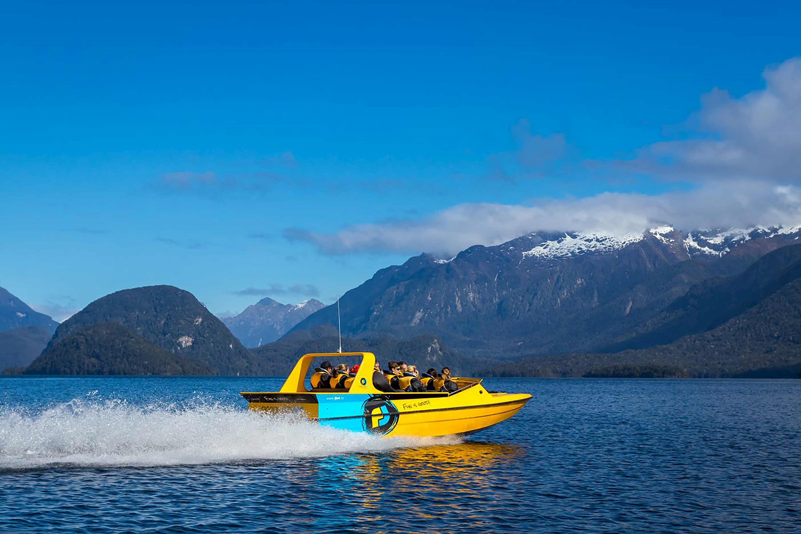 Explore Fiordland National Park by jet boat in New Zealand