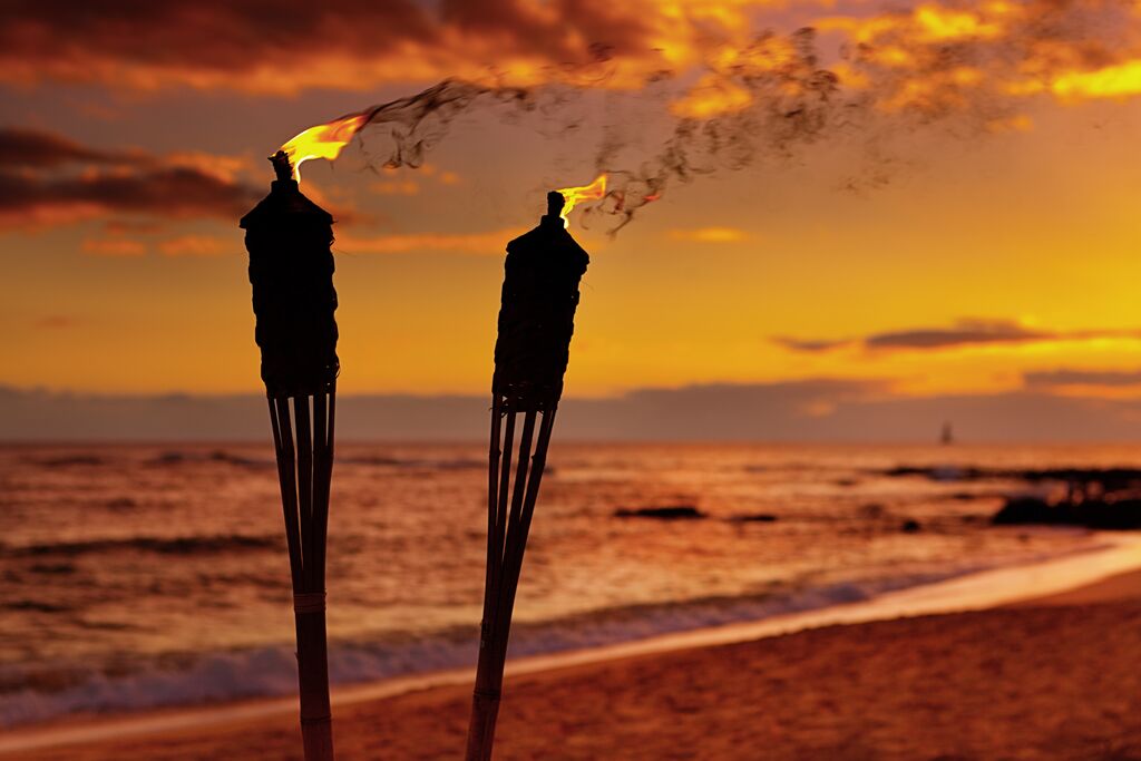 Medium Tiki Lamps On The Beach Of Hawaii 467002425