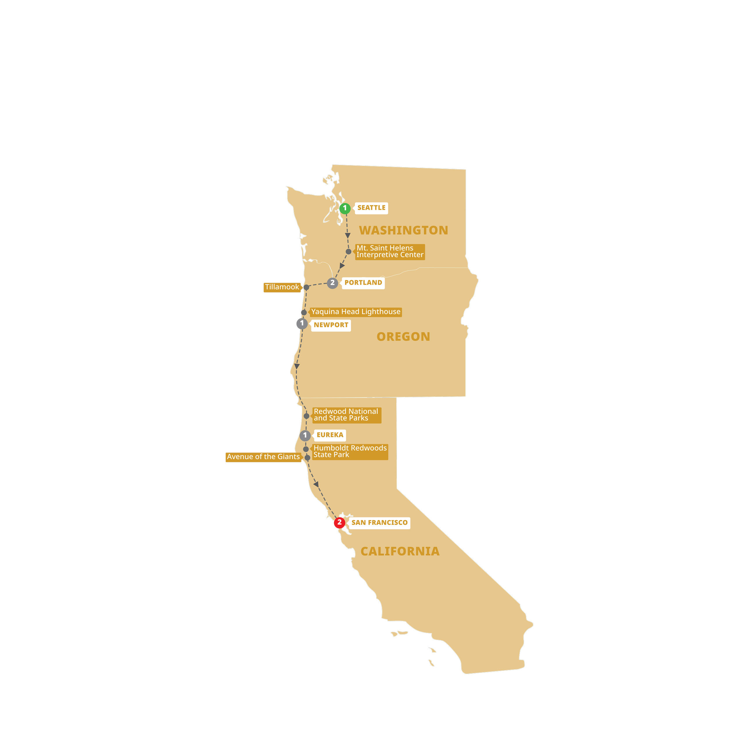 Best of the Pacific Northwest Guided Tour Map 2027