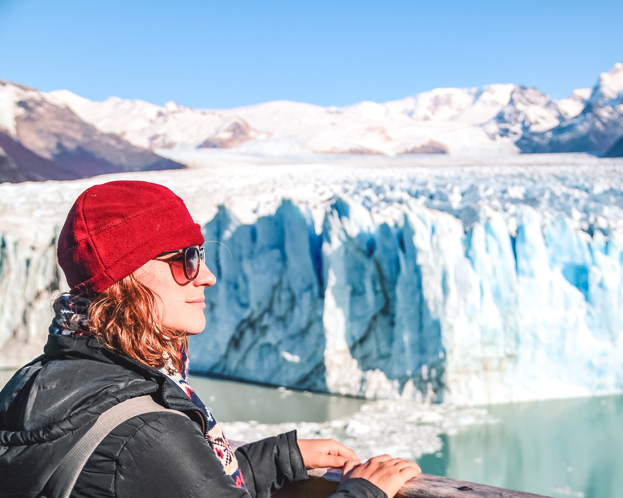 Woman looking at a glacier at the UNESCO-listed Los Glaciares National Park in Patagonia