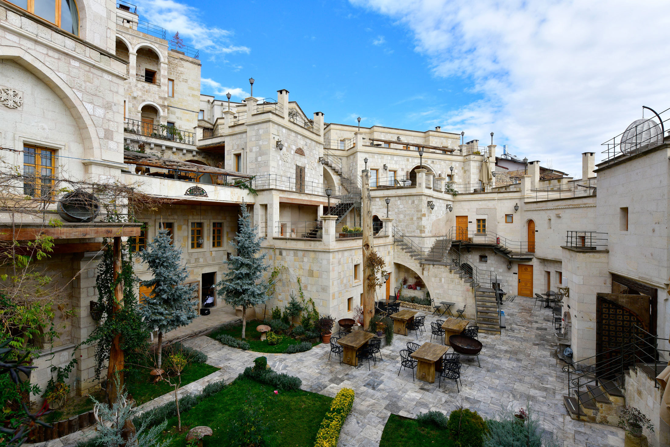 Exterior of Exedra Hotel courtyard, Cappadocia, Turkey