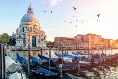 River Side View Of Santa Maria Della Salute Church in Venice, Italy