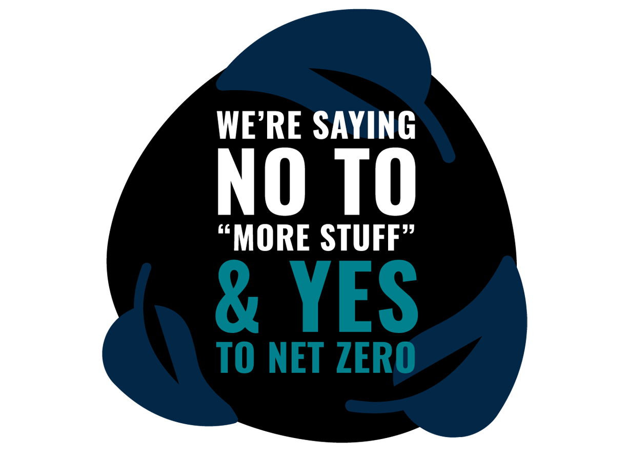 We're saying no to more stuff and yes to net zero