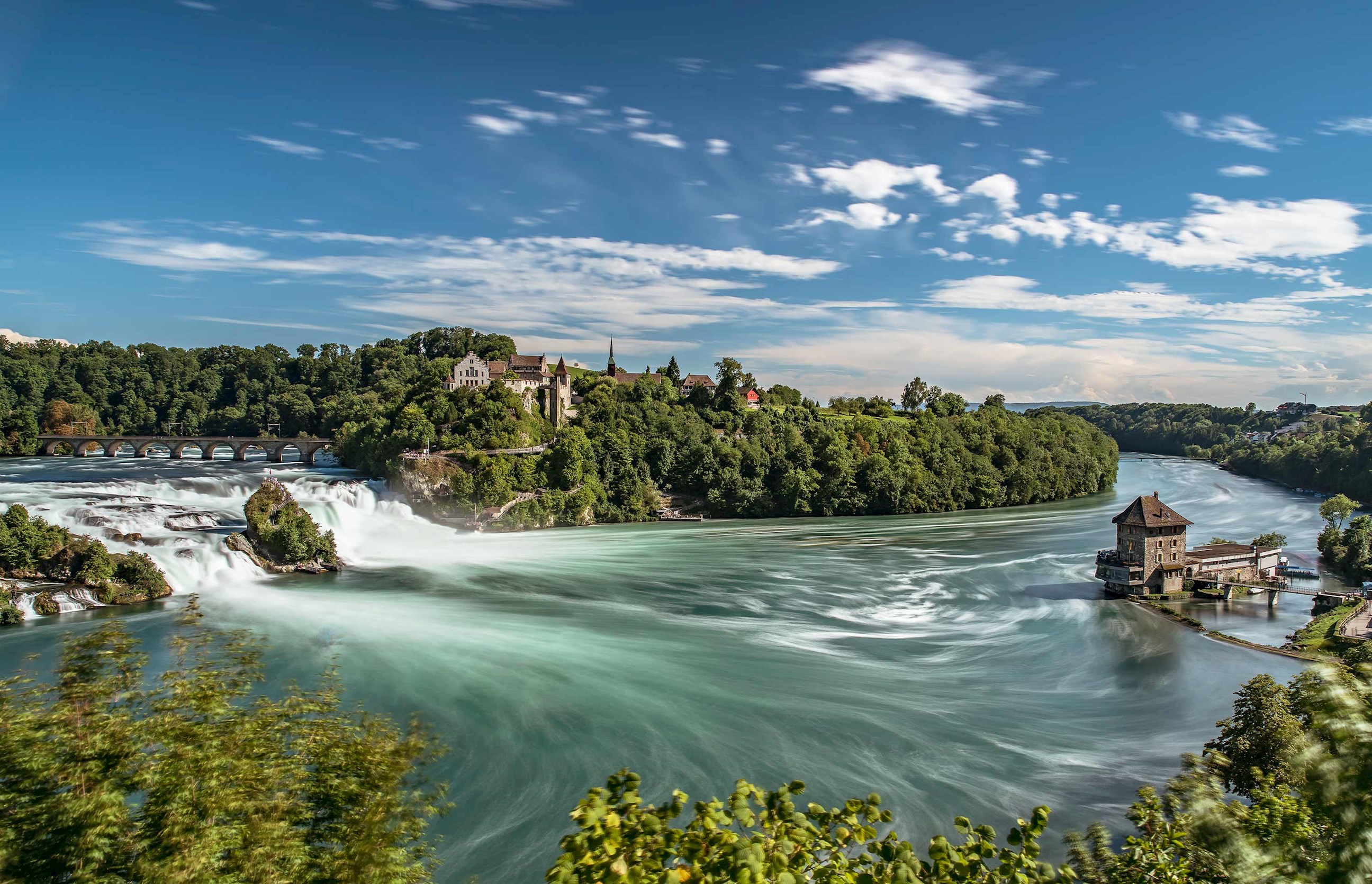 A scenic view of Rhine Falls in Switzerland