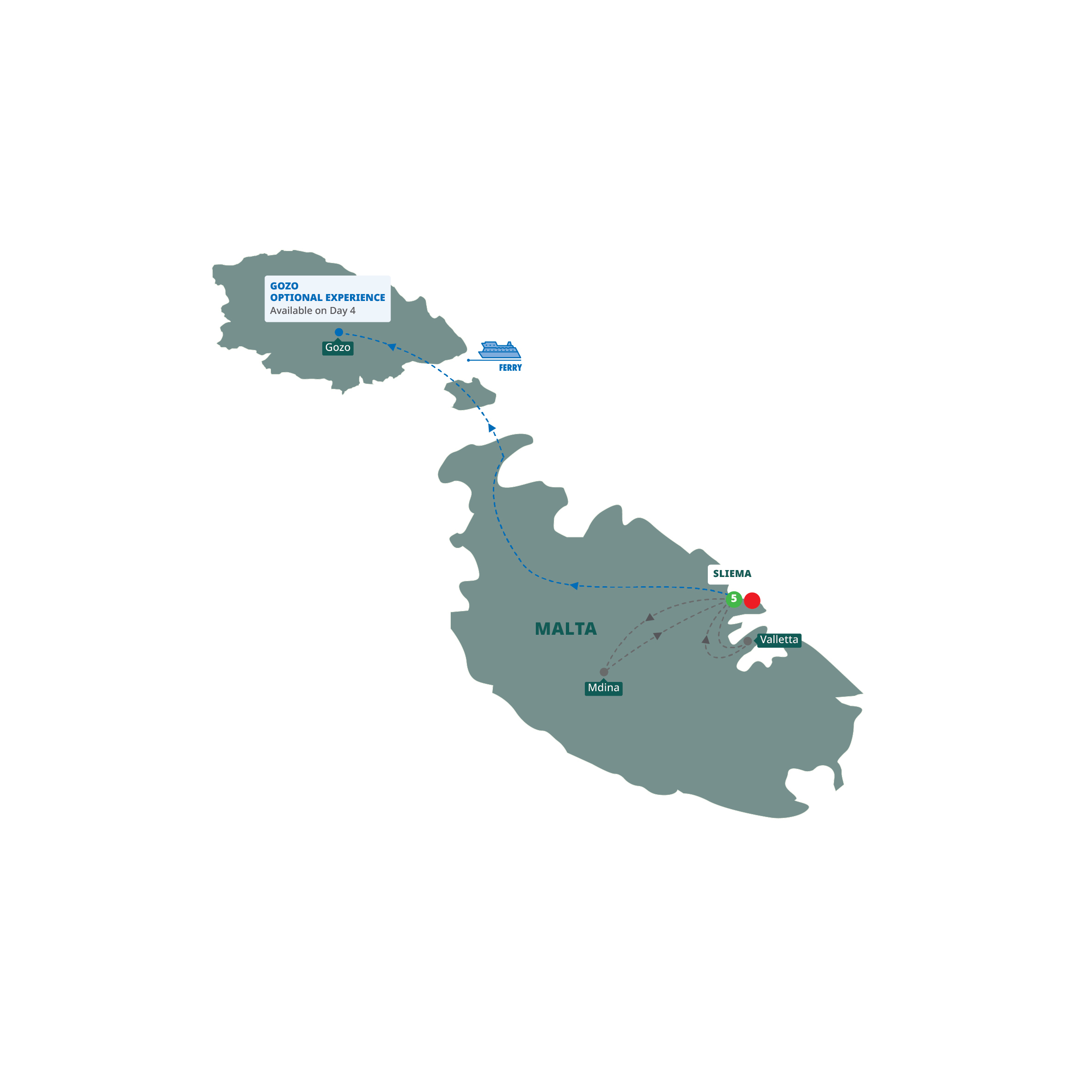Easy Pace Malta Guided Tour Map 2027-E954 W954