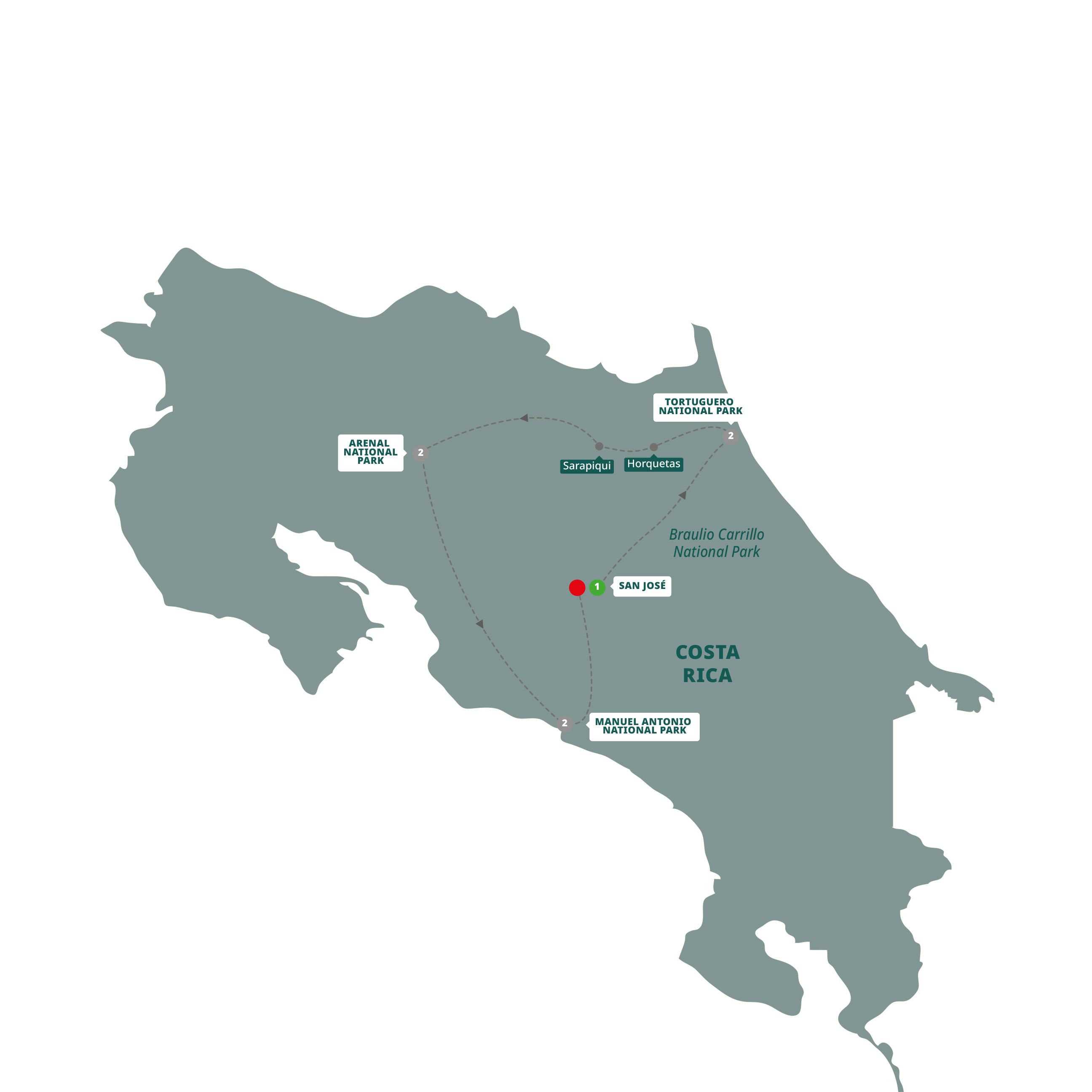 MonkeysJungles Volcanoes Guided Tour Map