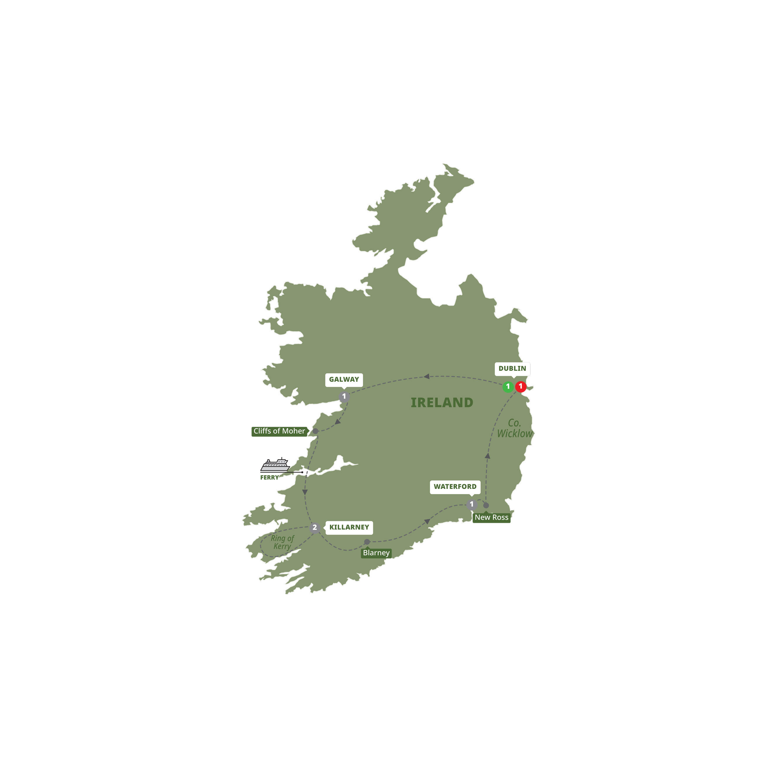 Irish Highlights Guided Tour Map Winter 2026