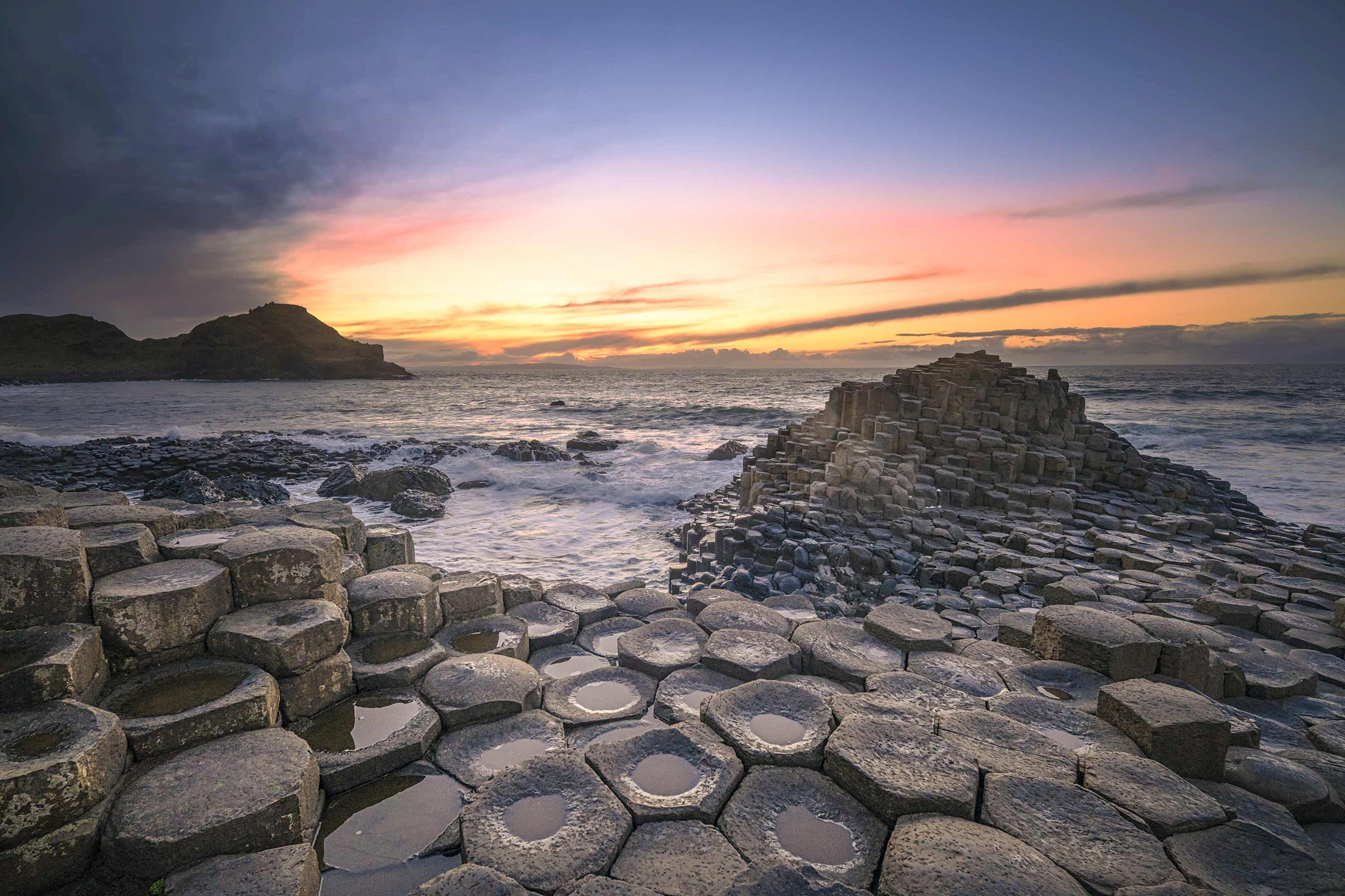 A view of the Giant Causeway steps in Antrim, Northern Ireland